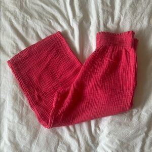 Hot Pink Cotton Gauze High Waist Wideleg Crop Pants